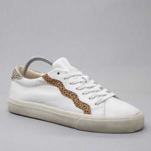 Madewell Womens Sidewalk Low White Leather Sneakers Leopard Lace Up Size 9M